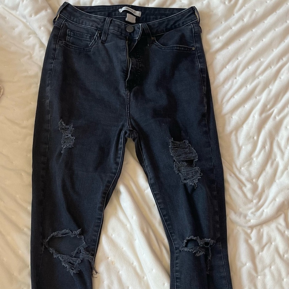 Forever 21 Distressed Black Skinny Jeans